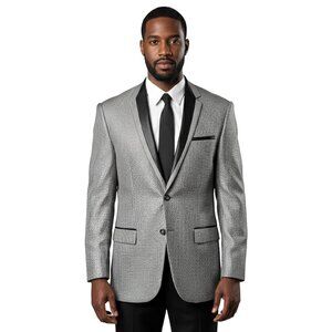 Puppytooth Elbow Patch Men's Classic Blazer Modern Fit, Silver